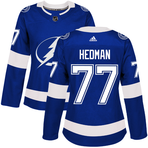 Adidas Tampa Bay Lightning #77 Victor Hedman Blue Home Authentic Women Stitched NHL Jersey